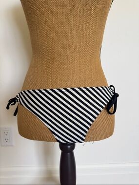 Athleta Black and White Striped Tie-Side Bikini Bottoms